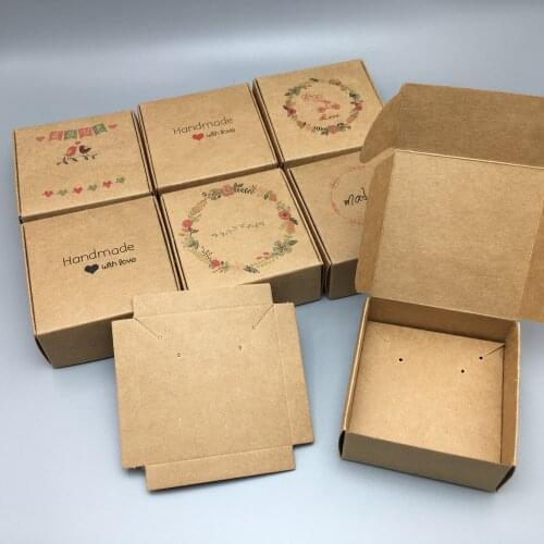 20 Set 6.5x6.5x3cm Various Square Kraft Paper Box DIY Handmade Necklace Display Box Fashion Jewelry Packaging Box