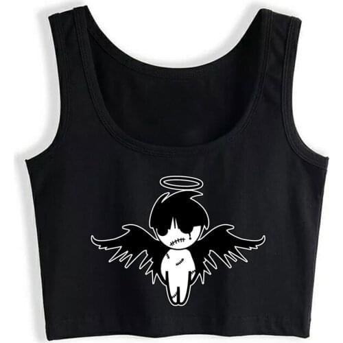Crop Top Sport Emo Angel Fit Black Print Tops Women