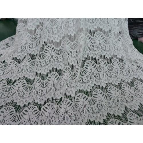 Antique Floral Embroidered Eyelash Lace Fabric In Ivory Both Sides Scalloped Tulle Mesh Lace Fabric DIY Accessories