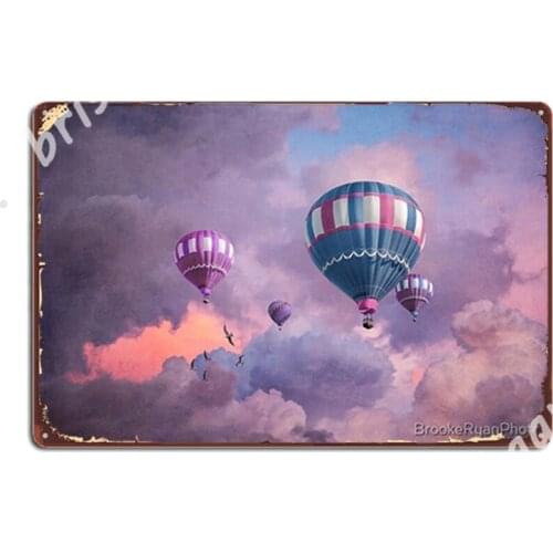 Blue, Pink, And Purple Hot Air Balloons On Pastel Clouds Metal Signs Club Party Customize Poster Cinema Tin sign Posters