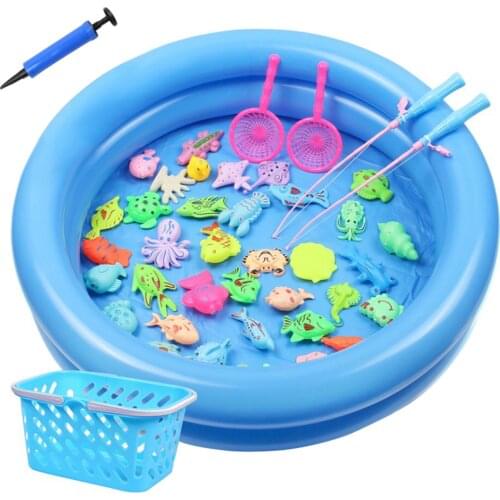 Inflatable Pool Toy 3 Sizes Children Boy Girl Fishing Toy Set Suit Magnetic Play Water Baby Toys Fish Square Hot Gift For Kids