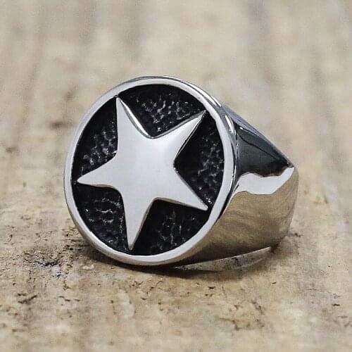 New Punk Lucky Pentagram Ring 316L Stainless Steel Pentagram Signet Ring Men Simple Biker Fashion Jewelry Best Gift For Friend