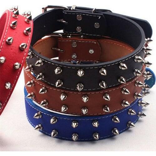 Dog Collar Medium Large Collars Leather Pitbull Rivet Spiked Studded Mastiff