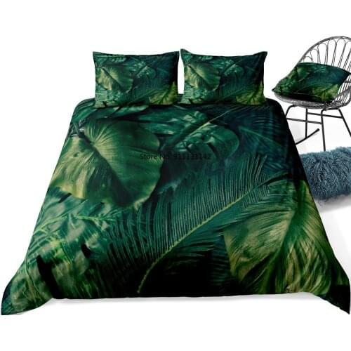 Palm Leaf Bedding Set Leaves Duvet Cover Set Kids Teens Adults Bedclothes Green Home Textile Tropical Plant Bed Set Microfiber