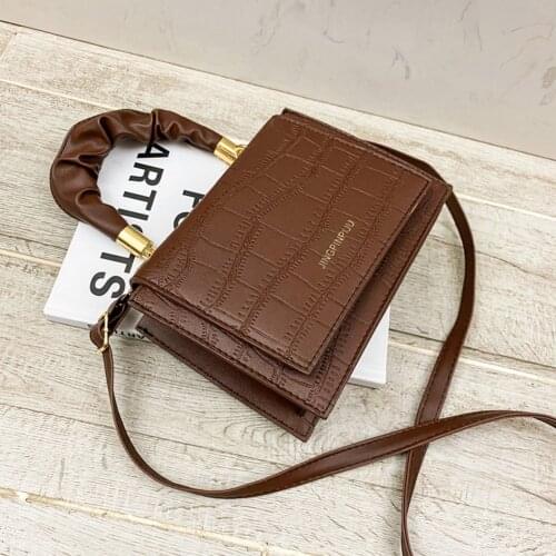 Retro PU Leather Stone Pattern Shoulder Messenger Bag Women Pleated Handle Purses Lady Fashion Exquisite Shopping Bag