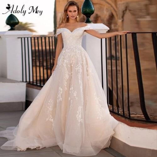 Adoly Mey Gorgeous Appliques Sparkly Tulle A-Line Wedding Dress 2021 Luxury Sweetheart Neck Lace Up Bridal Gown Vestido De Noiva