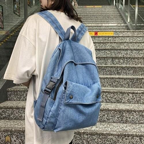 Washed Denim Backpack Unisex Casual Schoolbag Fashion Anti-Theft Shoulder Bag For Teen Girl Travel Backbag Women Backpack