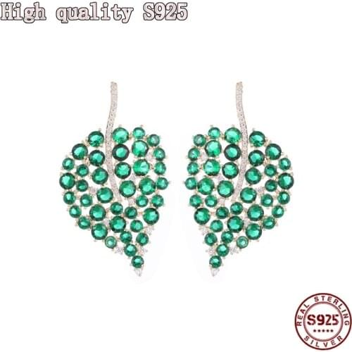 S925 Silver Needle Fine Fashion Jewelry Simple Summer Earrings Female Purple Zircon Hollow Silver Needle Leaf Earrings For Women