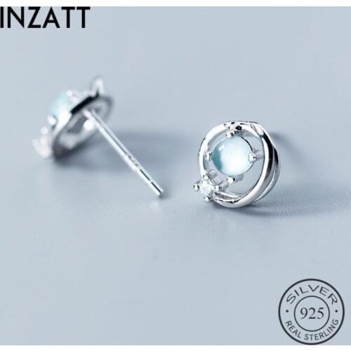 INZATT Real 925 Sterling Silver Planet Aurora Color Zircon Stud Earrings For Charm Women Birthday Party Fine Jewelry Trendy Gift