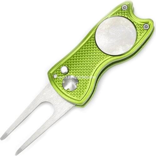 Stainless Steel Folding Golf Divot Repair Fork with Magnetic Button Pitch Groove Remover Cleaner Switchblade Pitchfork Dropship