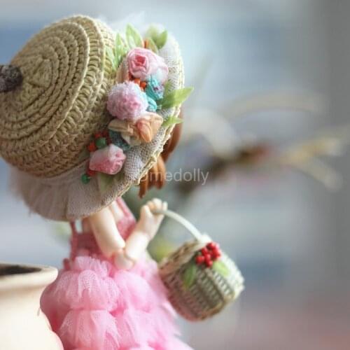 1PCS High Quality Handmade Flower Straw Hat for OB11 Obitsu 11 Doll outfits Accessories