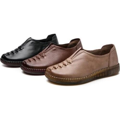Top Soft Genuine Leather Flat Shoes Soft Sole Comfortable Shoes Women Leather Shoes 2020 Hand-stitched Shoes Women Casual Shoes