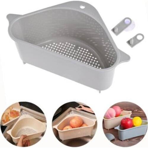 Triangular Sink Strainer Drain Fruit Vegetable Drainer Basket Suction Cup Sponge Rack Storage Kitchen Tools Sink Filter Shelf