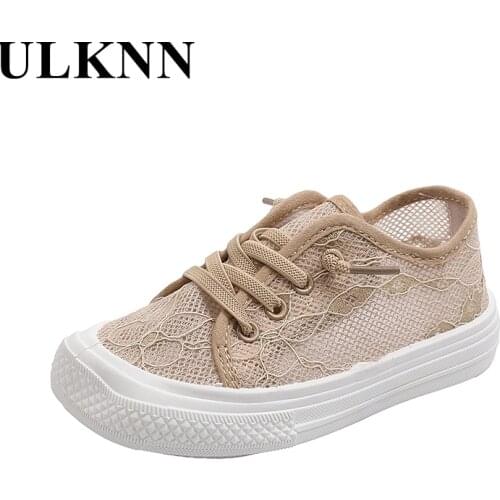 ULKNN Kids Hollow-carved Casual Shoes Spring/Autumn Children Boys&Girls School Light Soft Flat Slip-On Square Toe Mesh Shoes