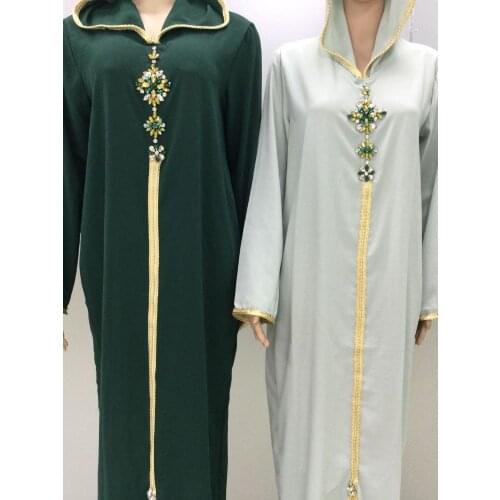 Turkey Abaya Muslim Hijab Dress Hooded Diamond Islamic Clothing African Dresses for Women Musulman Djellaba Moroccan Kaftan