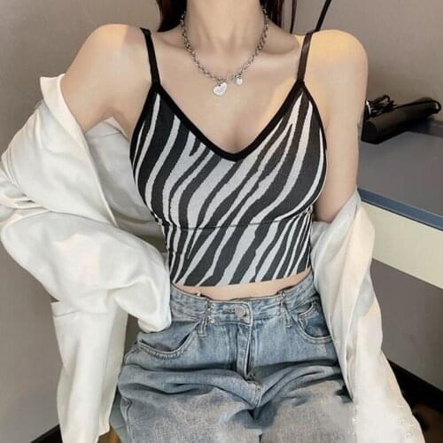 Contrast Stripes Crop Tops Three-dimensional Breast Pad Abdomen Elastic Sexy Vest Sling Streetwear Crop Tops for Women Tank Top