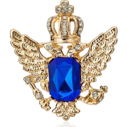 Vintage Blue Black Crystal Crown Eagle Wing Brooch Pins Medal Spurs Needle Collar rooches For Women Men Suit Clothing Decoration
