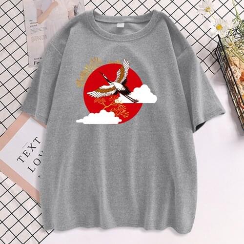 Cloud Sunset Beautiful Crane Printed Tshirt Women Harajuku S-Xxxl Tshirts Street Quality Clothes Cartoon Brand T Shirt For Women