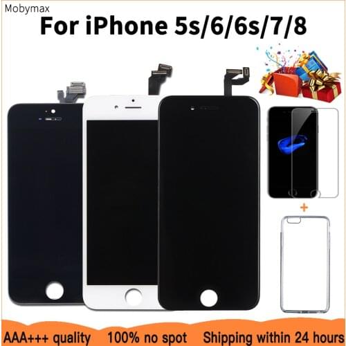 Top Quality LCD Display For iPhone 5s 6 LCD Touch Screen Digitizer Assembly Replacement For iPhone 8 6s 7+Tempered Film&TPU Case