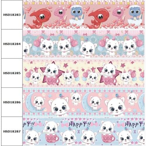 10yard Cartoon Dinosaur Cat Printed Grosgrain Ribbon Accessory Hairbow Headwear Decoration DIY Wholesale OEM 38MM 75MM