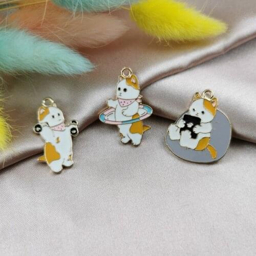 10pcs Stay At Home Cute Cat Have Sport Watch TV Charms Craft Metal Pandent Keychain DIY Jewelry Making Zinc Alloy