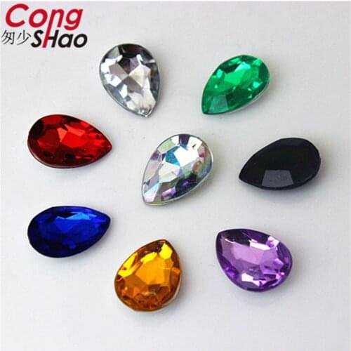 Cong Shao 100pcs 10*14mm Water Drop Tip Bottom Acrylic Rhinestone Trim Stones And Crystals Costume Button DIY Accessories CS130