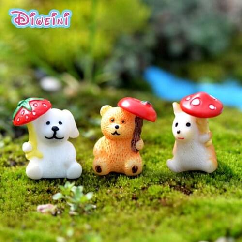 3pcs Dog Bear Hamster Apple Strawberry Mushroom Action Figure Animal Model Figurine Birthday Cake Decoration Toys Set Gift Kids