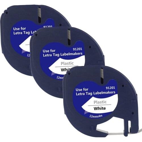 3Pcs Compatible Label Tape Replacement for Dymo Letratag Black on White Plastic Label Tape for LetraTag Label Maker
