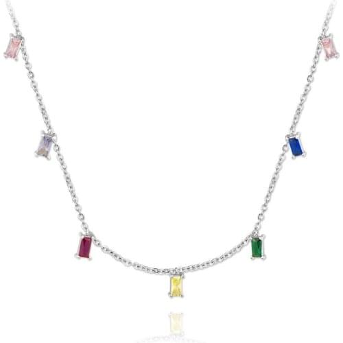 925 Sterling Silver Rainbow Cubic Zirconia Charm Necklace Bracelet Fashion Luxury Jewelry For Women Wedding Party Birthday Gift