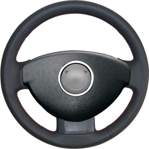 Black Faux Leather Car Steering Wheel Cover for Renault (Dacia) Duster 2010-2016 Dokker Lodgy Logan 2013-2016 Sandero 2013-2017