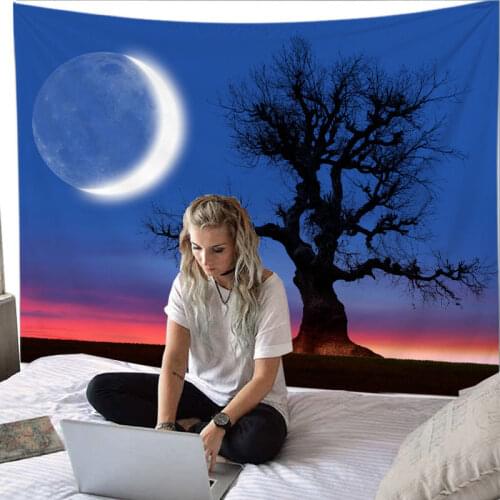 New Beautiful Nature Sceneries Tapestry Wall Hanging Decor Home Living Room Background Moon Sun Tree Pattern Polyester Tapestry
