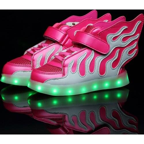 2018 New Hot Pink Kids Shoes Boys Girls Fashion LED Lights USB toddler Luminous Wings Sneakers Children Comfortable Flats Sports