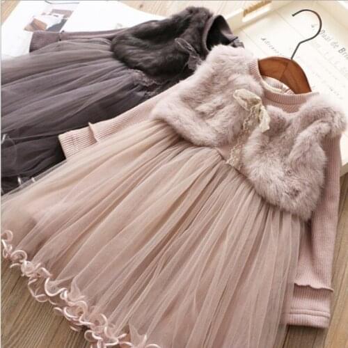 Childrens Dresses Autumn Winter 2021 New Sweet Simple Long Sleeve Solid Color Childrens Plus Velvet Warm Princess Dress