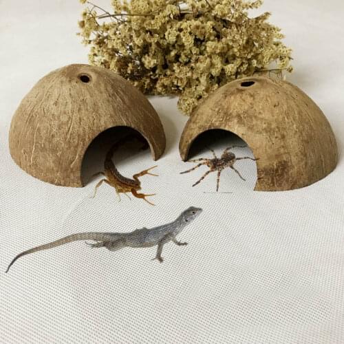 Reptile Hide Cave Natural Coconut Lizard Spider Habitat Turtle Shrimp House Aquarium Fish Tank Decor GQ999