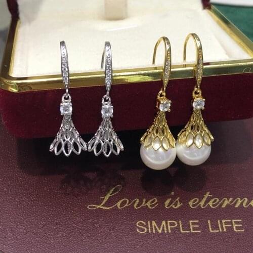 925 Sterling Silver Earrings Findings Settings Base Mountings Parts Mounts for Pearls Agate Coral Beads Stones Crystal