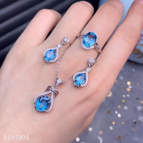KJJEAXCMY boutique jewelry 925 sterling silver inlaid natural gemstone topaz female ring pendant earrings set support detection