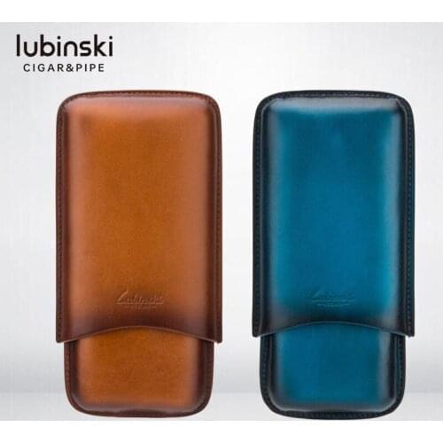LUBINSKI Smoking Gadget Genuine Leather 3 Tube Cigar Holder Leather Cigar Case Travel Humidor Cigars Box Fit COHIBA