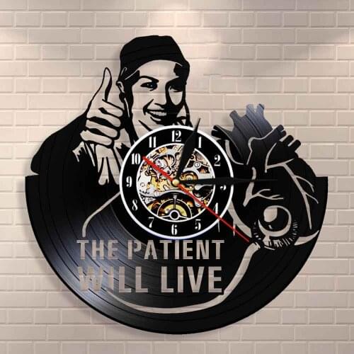 Hospital Quote Medical Wall Art The Patient Will LiveClinic Offic Wall Decor Doctor Wall Clock Vintage Nurse Vinyl Record Clock