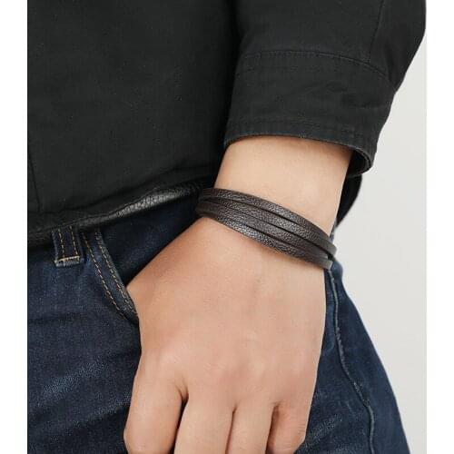 Multilayer Leather Bracelet for Men Jewelry Vintage Magnet Charms Wrap Bracelets Women Wristband Belt Gifts