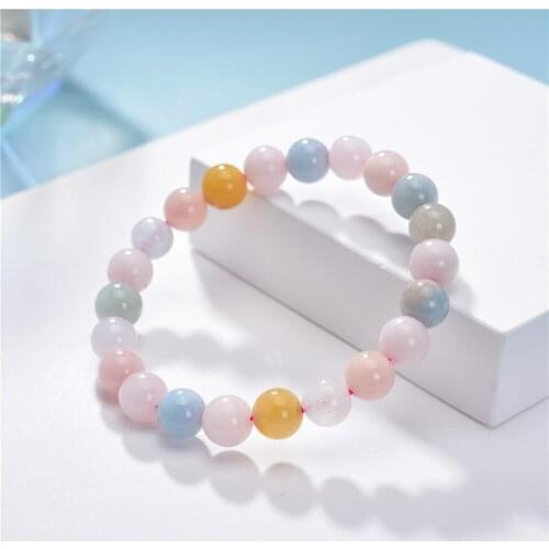 Natural Morganite Lover Stone Chalcedony Round Beads Stone 6/8/10/12mm Womens Bracelet Jewelry Cute/Romantic 7.5inch Y810