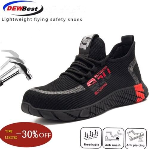 New fly-textured labor insurance shoes mens fashion casual lightweight anti-piercing work shoes wear-resistant non-slip safety
