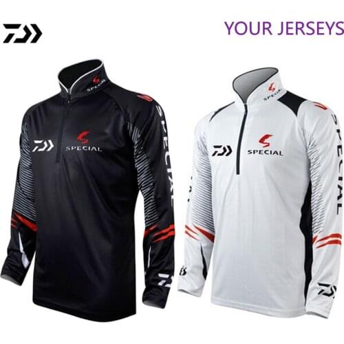 DAIWA Black White Fishing Clothing Men Plus Size 5XL Summer Breathable Dry Sun UV Protection Sportswear Outdoor Fishing Shirts