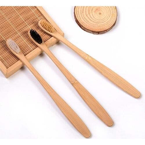 Wholesale Biodegradable Eco-friendly Bamboo Charcoal Toothbrush Low Carbon Medium Soft Bristle Wood Handle Toothbrush
