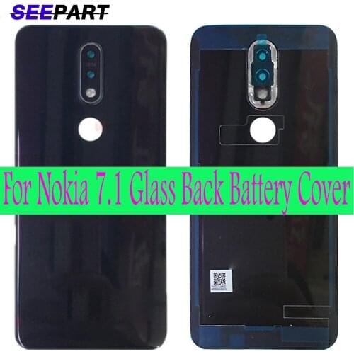 Original For Nokia 7.1 Battery Door Housing Back Glass Cover Case Rear panel Replacement For Nokia 7.1 With Camera Lens and logo