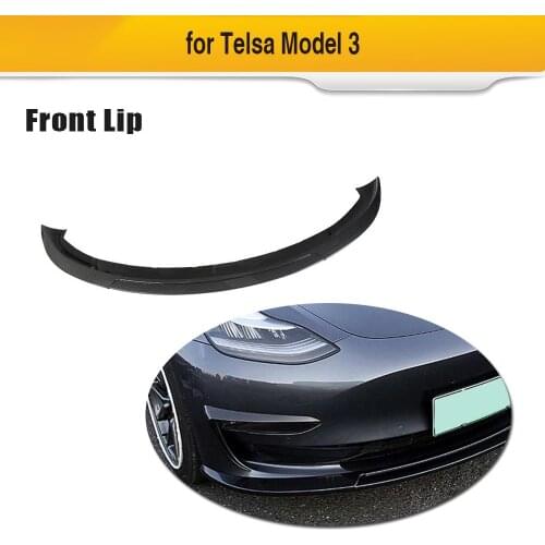 Car Front Bumper Lip For Tesla Model 3 2017 2018 2019 Front Lip Spoiler Lip Splitters ABS Carbon Look Glossy Black