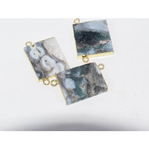 Natural agates stone connector charms 2020 jewelry making women accessory gold healing pendant rectangle large 2 hoops flower