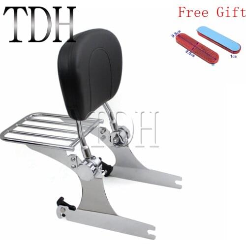 Motorcycle Adjustable Sissy Bar Passenger Backrest Detachable Luggage Rack For Harley Dyna Models 2002-Later With Red Reflector