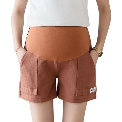 Maternity Shorts For Pregnancy Summer Clothes Cotton Linen Wide Leg Pants Women Pregnant Outer Wear Short Mother Trousers Casual
