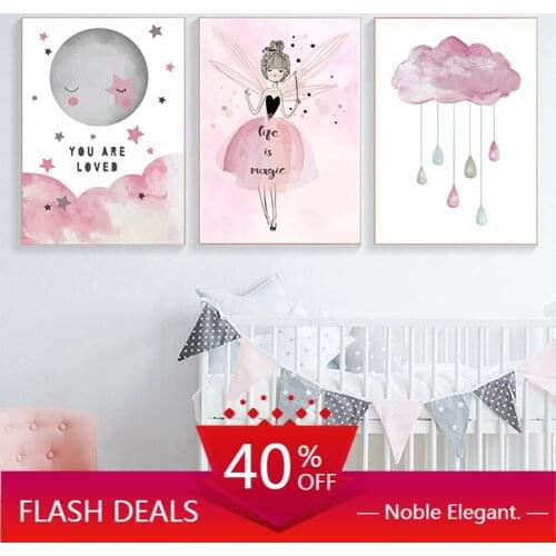 Fairy Wall Art Print Cloud Moon Canvas Painting Poster Nursery Wall Star Pictures Nordic Posters And Prints Girl Room Home Decor