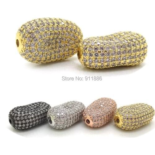 Mixed Gold Black Silver Color micro pave zircon beads Broad Bean Shaped bead fit for Pearl Gem Stone jewelry making accessroies